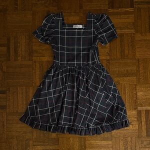 Plaid Puff Sleeve Kids Dress